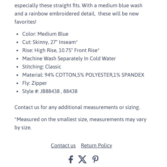 JUDY BLUE 15/32 Straight Leg w/Rainbow above pocket NWT (regularly $65) 🌈🌈 - Picture 5 of 10